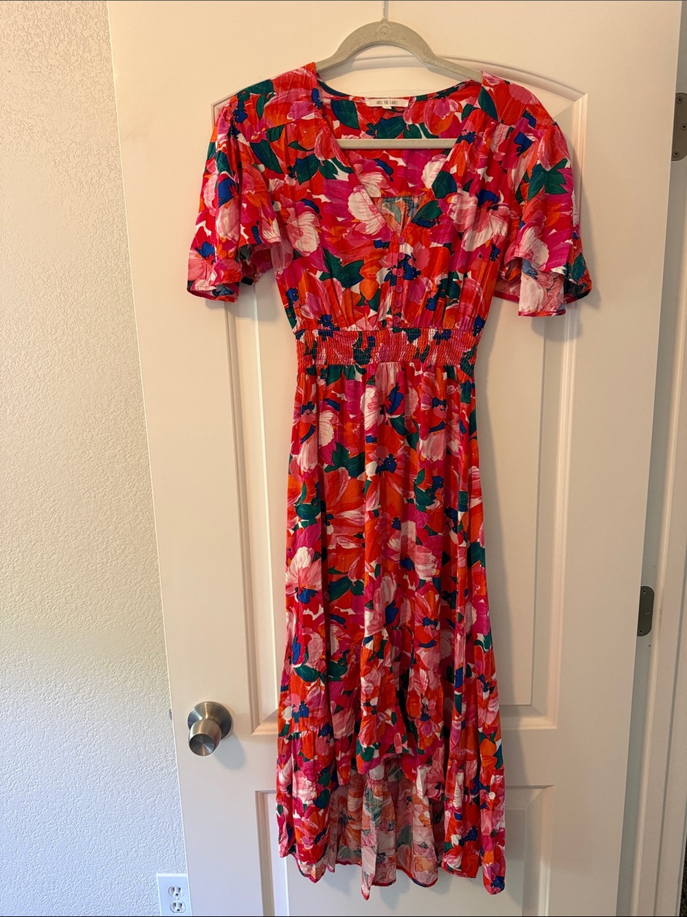 Bright Pink Floral high low Dress Anthropology